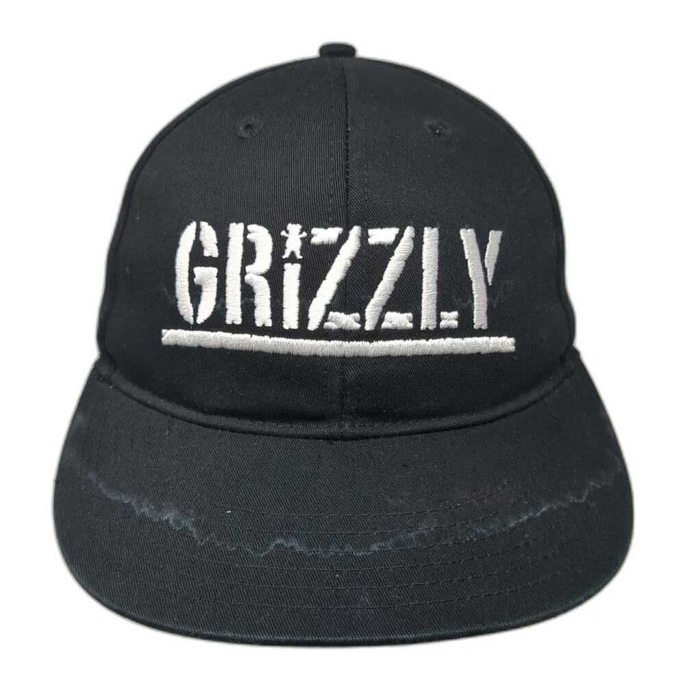 Grizzly Snapback Black One Size Hat Embroidered Flat Brim Adjustable Cotton Cap